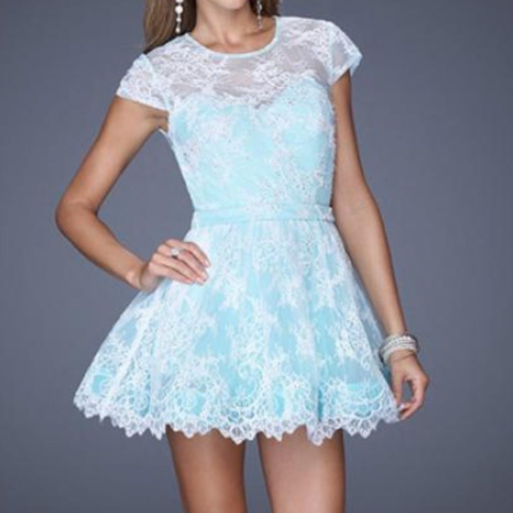 La Femme Light Mint Sleeveless Crew Neck Crystal Dress Size-6